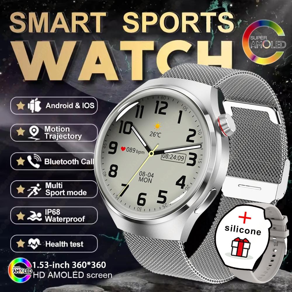 Новые смарт-часы Watch 4 PRO Мужские GPS-трекер 150+ спортивных режимов Водонепроницаемые часы 1,53-дюйма Пульсометр Bluetooth-звонок Смарт-часы