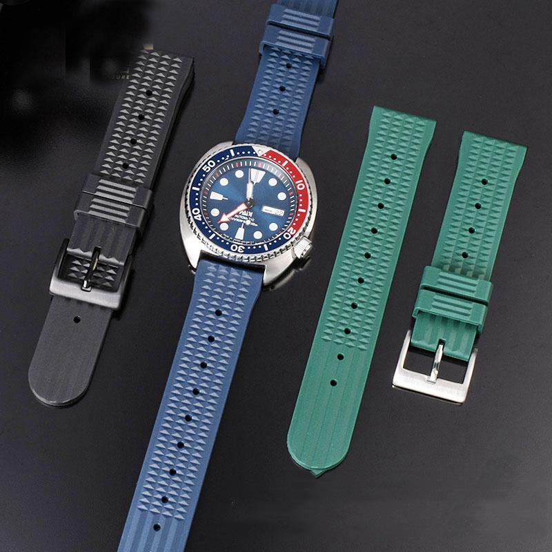 20 мм 22 мм Ремешок для часов из каучука Для Seiko IWC Citizen Вафельный ремешок Браслеты Модный Универсальный Мужской Дайверский Силиконовый Спортивный ремешок для часов