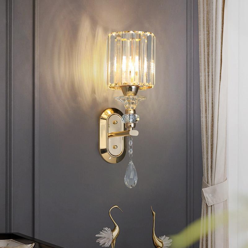 Light Luxury Crystal Wall Lamp Golden Black Background Wall Decoration Nordic Bedside Study Entrance Lighting LED Wall Light