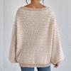 Women's Fall/Winter Loose One-line Shoulder Off-the-shoulder Knit Vintage Lantern Sleeve Striped Sweater