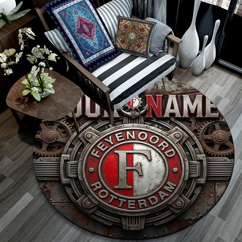 Custom Name,Feyenoord Rotterdam pattern round rug,Carpet Rug for Living Room Bedroom Playroom ,Non-slip Floor Mat,Holiday Gifts and Birthday Gifts.