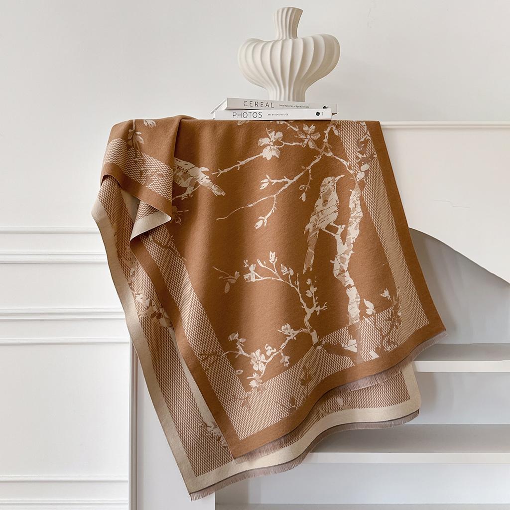 Шарф Цветок Женский Осенне-Зимний Утолщенный Имитация Кашемира Принтованная Шаль Универсальный Теплый Шарф