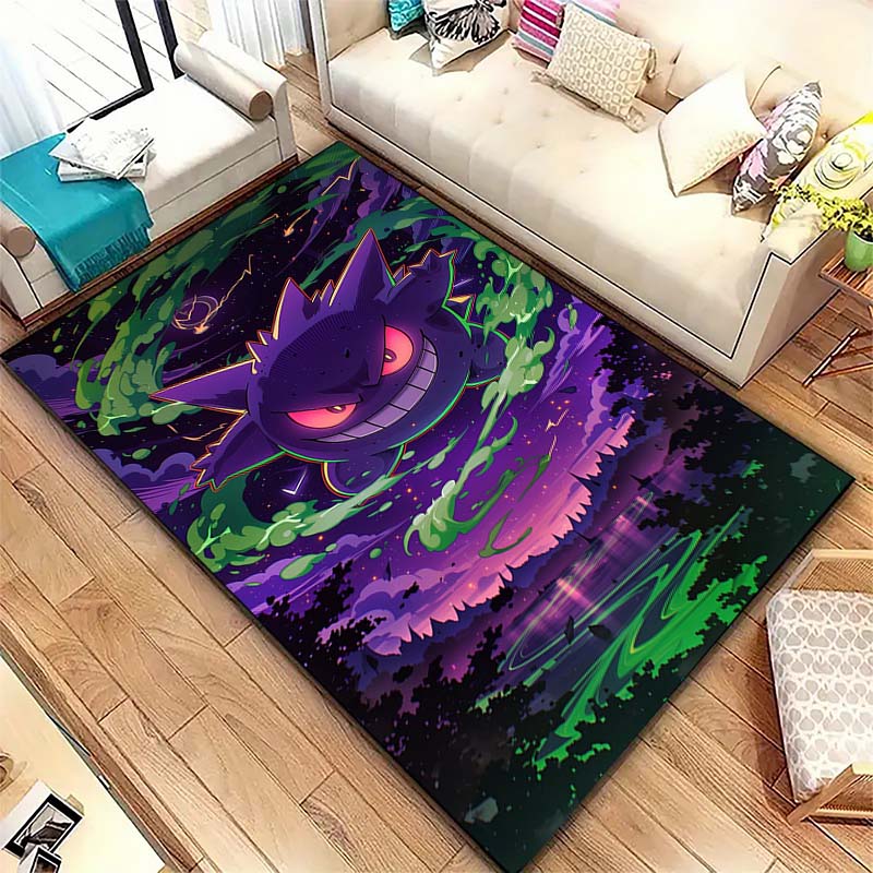 Gengar Printed Area Rug Cartoon Ghost Pattern Non-Slip Floor Mat Soft Carpet for Bedroom Living Room Decor