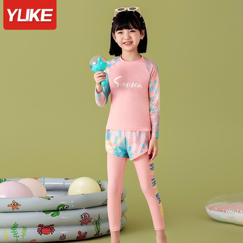 Консервативный купальник-тройка для девочек: Солнцезащитный крем, быстросохнущий, летний стиль