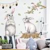 Cute Rabbit Birds Wall Sticker Green Leaves Decorative Wallpaper Self Adhesive Living Room Wall Murals TV Background Home Decor