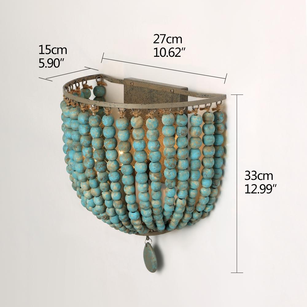 Настенный светильник в европейском ретро-стиле с бусинами и деревянными акцентами для спальни и кафе