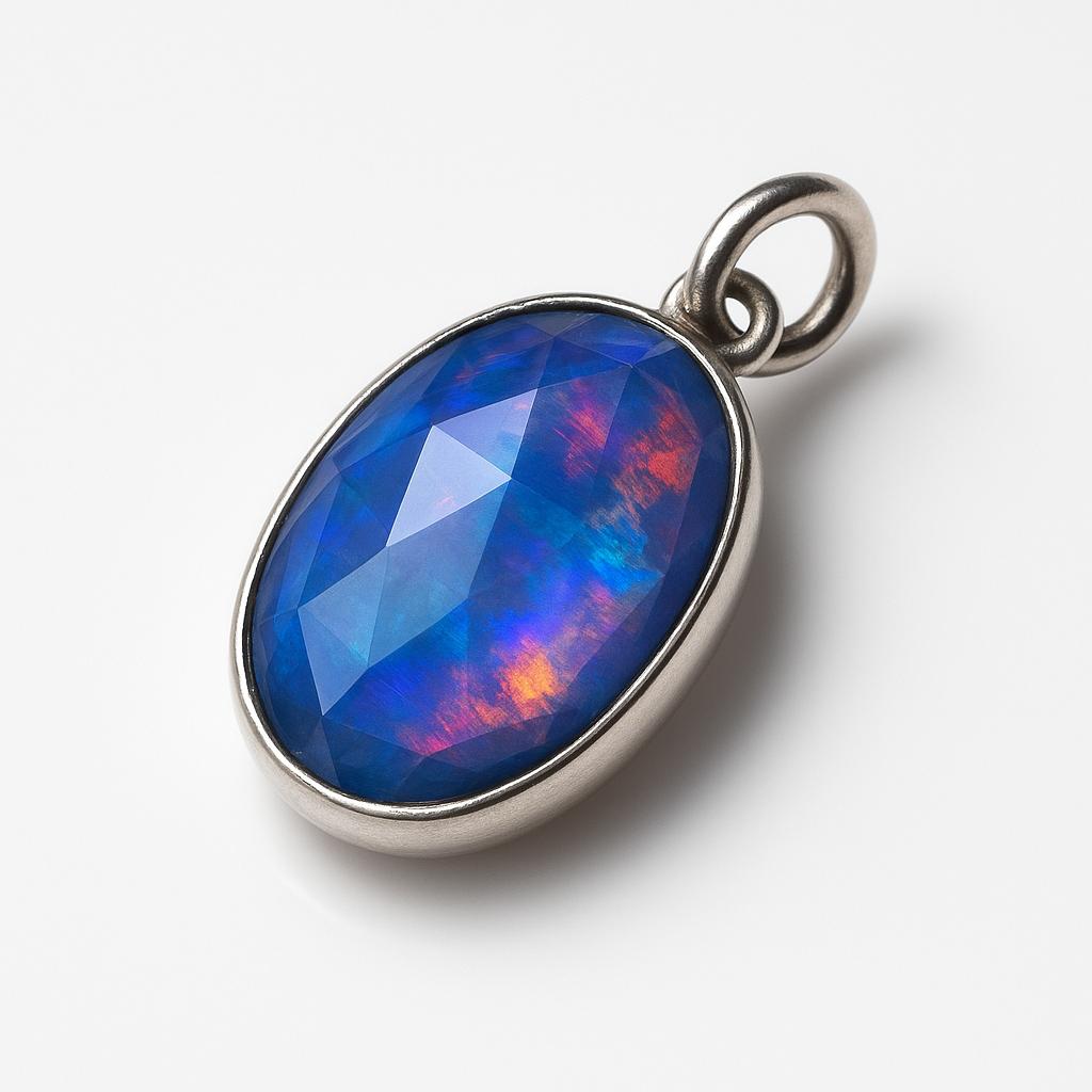 Natural Opal Pendant 16.75 ct Multicolor 925 Sterling Silver Oval Cut October Birthday Birthstone