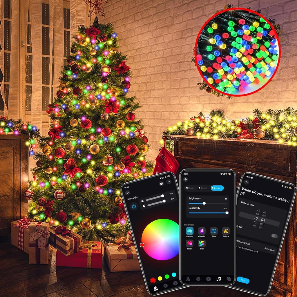 Smart Color Changing Christmas Lights, 75FT 200 LED Color Changing String Lights with Remote & APP Control, 16 Million Color Changing Twinkling