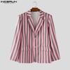 INCERUN Oversized Men Lapel Neck Long Sleeve Striped Print Casual Thin Blazer Suit Coats