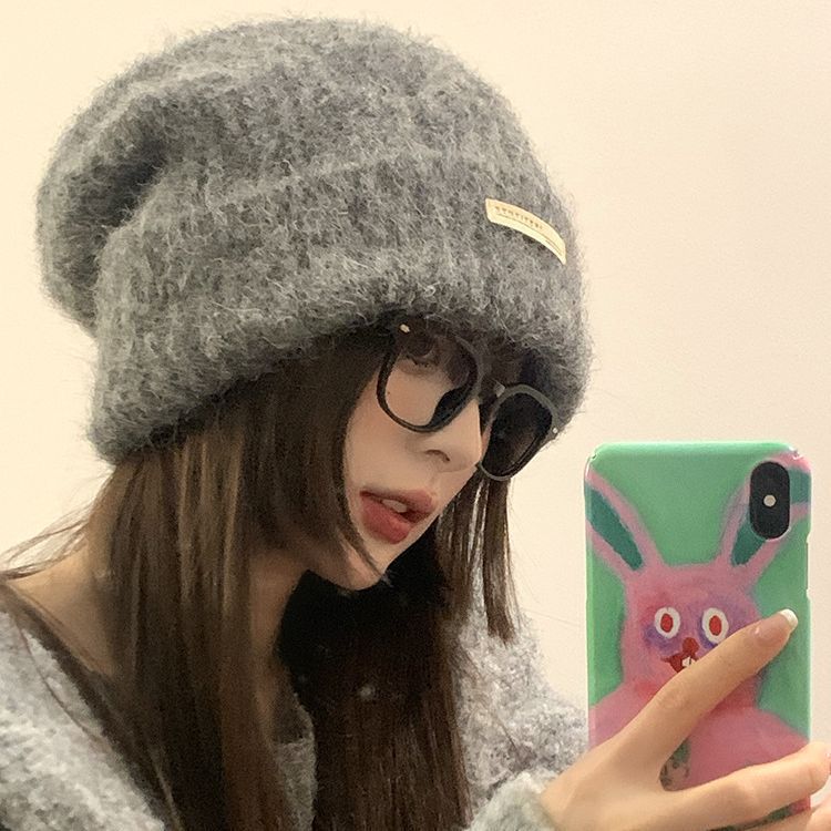 Включая шерсть, осень и зиму, шапка с помпоном из пряжи, большой обхват головы, универсальная, серая теплая шапка, теплая шапка, подарок для пары, вязаная шапка с защитой ушей