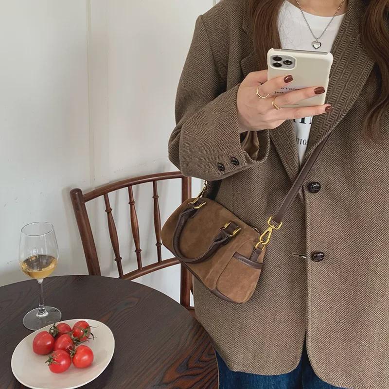 Корейская ретро-сумка-подушка на одно плечо из замши - модная сумка на осень/зиму