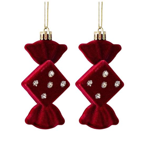 2 Pcs Velvet Christmas Ornaments Shatterproof Glitter Sequins Flocked Bell/Candy Cane/Ice Isicle Hanging Decoration for Xmas Tree Holiday Party Decor
