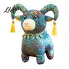 Soft Animal Doll Ornament Chinese Zodiac Sheep Plush Doll, Brocade Fabric Lamb Mascot with Lucky Figurine Tassel Horns And Gem Necklace, Auspicious