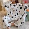 Spring Sleepwear Sets Set Pajama Cow Cartoon Long Sleeve Print Cute New Women Two-pieces Underwear