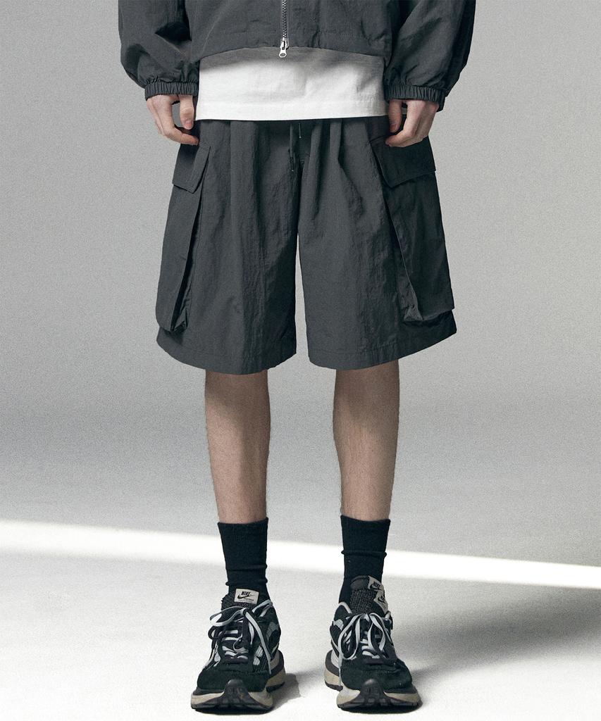 NOT4NERD Nylon Big Pocket Wide Shorts - Charcoal