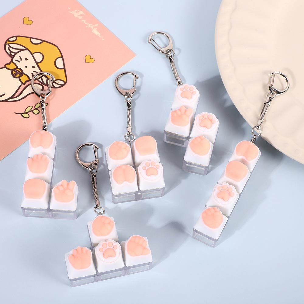 Cute Cat Claw Keycap Girl Heart Pink Keychain Pendant Casual Decompression Button Keyboard Toy Bag Pendant
