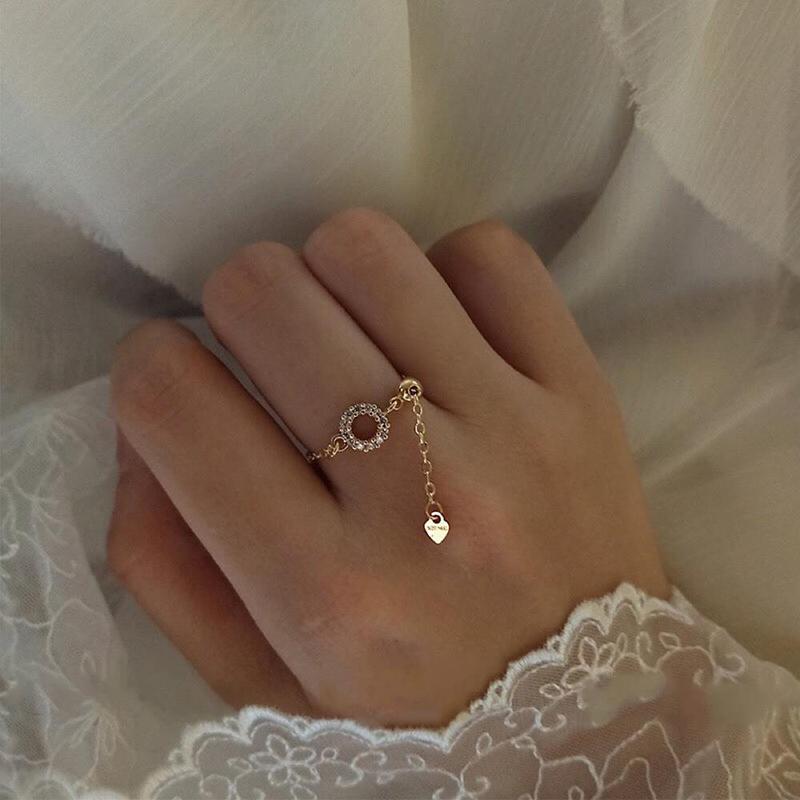 Золотое бриллиантовое круглое мягкое цепочное выдвижное регулируемое женское кольцо элегантный темпераментный шарм легкая роскошная ювелирная бижутерия