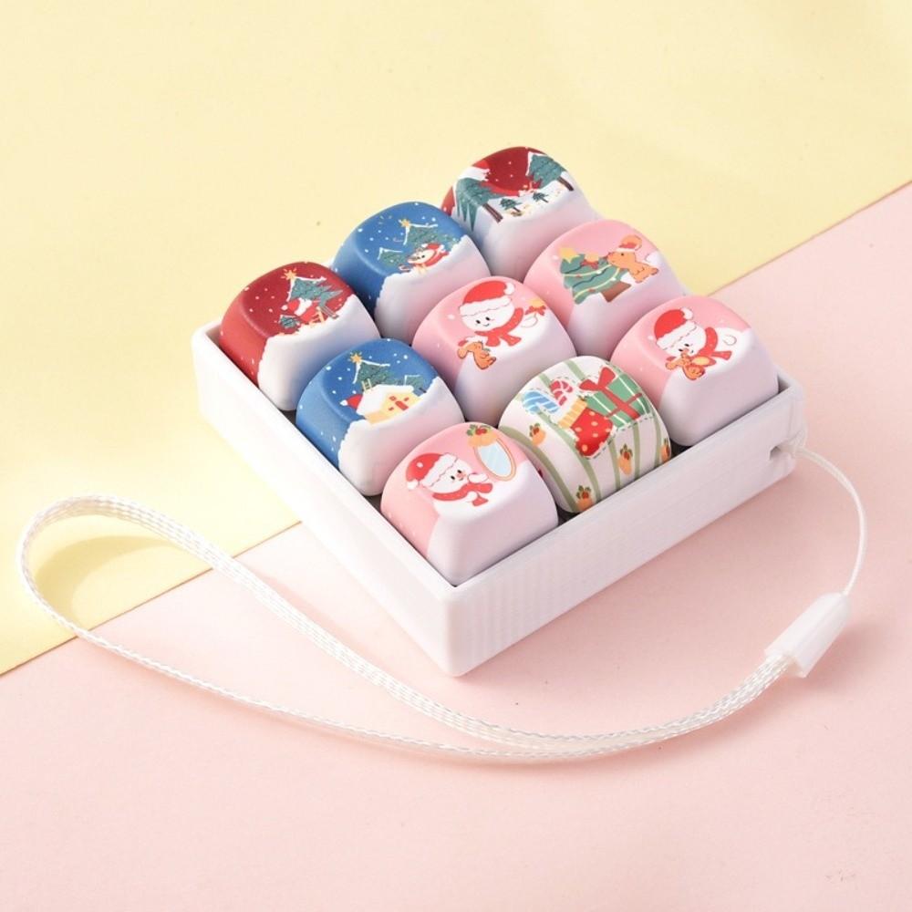 9-Key Keycap Fidget Keychain Cartoon Animals Keyboard Clicker Toy Keyring Christmas Gift