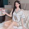 French Haute Letter V Polka Dot Short Sleeve Ice Silk Pajamas Women'S Summer Homewear Cardigan Two-Piece Set