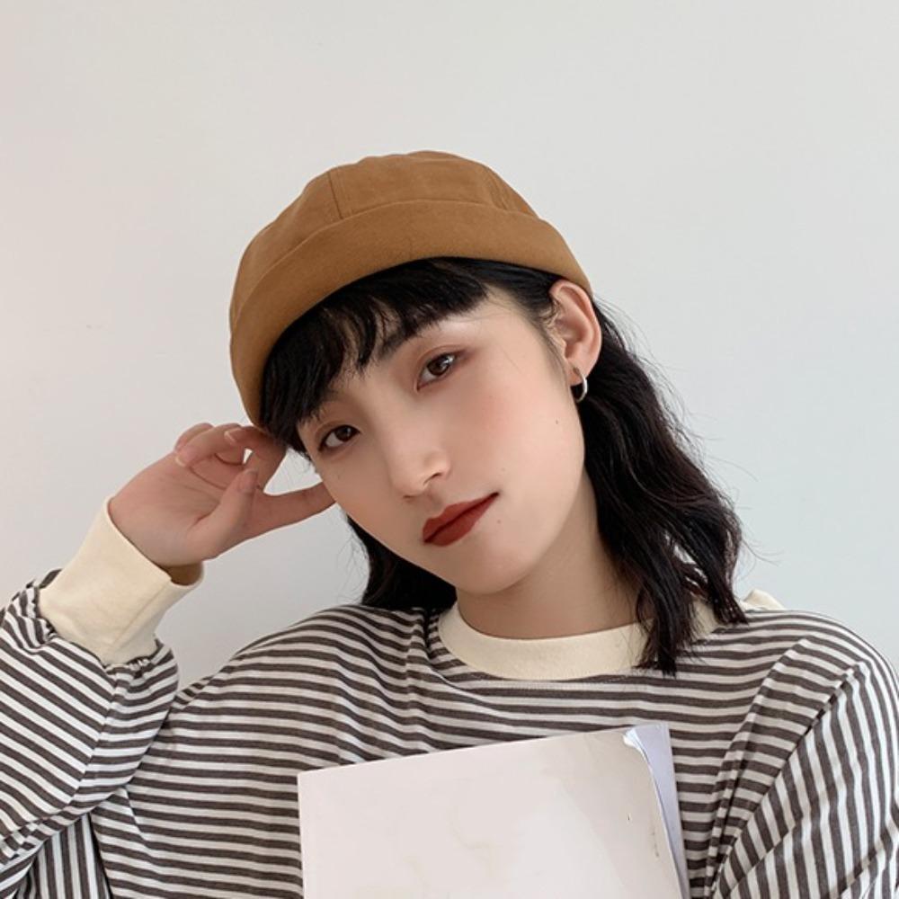 Dome Men Women Skullcap Solid Color Bucket Cap Vintage Brimless Hat Unisex Street