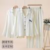 Couple pajamas women's autumn long-sleeved cotton  boys lapel cardigan autumn loungewear striped suit
