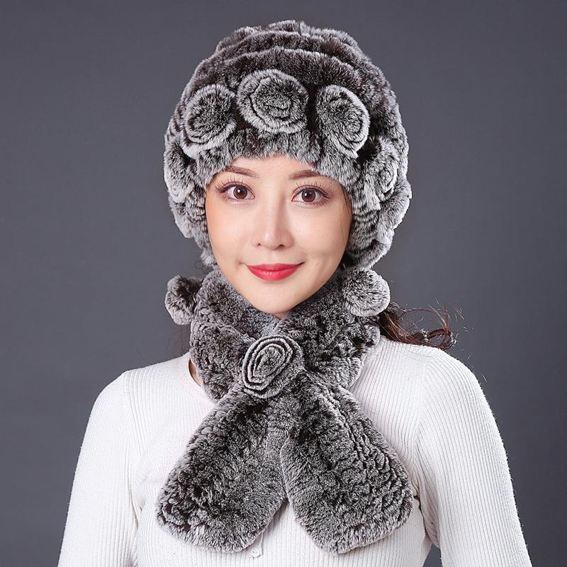 Fur Hat Female Winter Rex Rabbit Hair Middle Old Lady Warm Grandma Hat Mother Hat Old Man Hat Hair Scarf