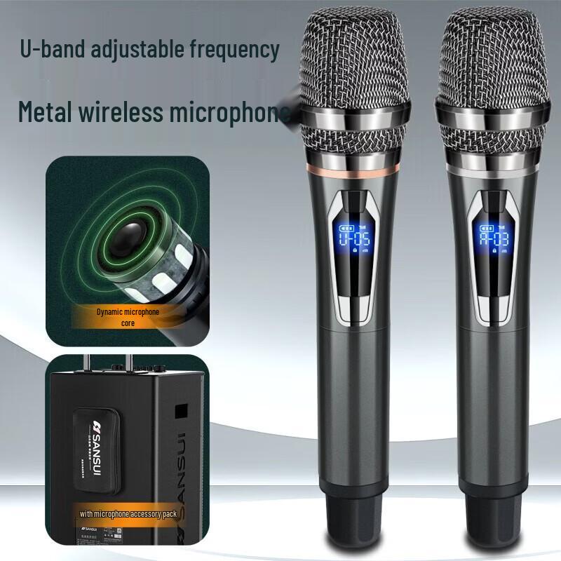 SANSUI E10 Уличный Bluetooth-динамик для караоке с двумя микрофонами, штекер CN (адаптер в комплекте) (Китайская версия)