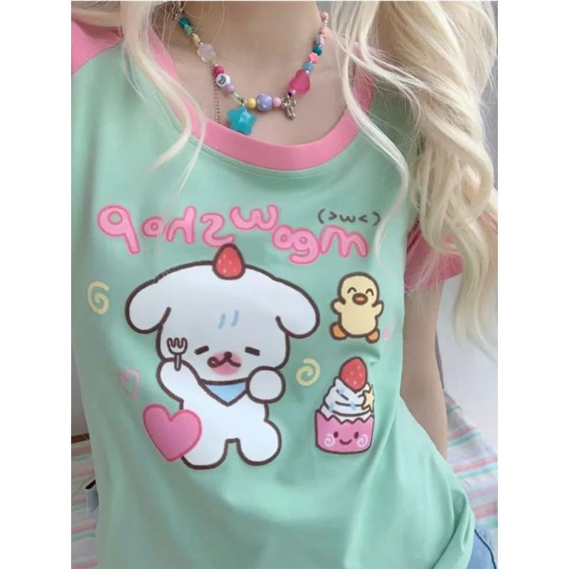 Y2k Emo летние женские корейские японские Harajuku с коротким рукавом Egirl аниме футболки Эстетическая футболка большого размера Kawaii Топы Одежда