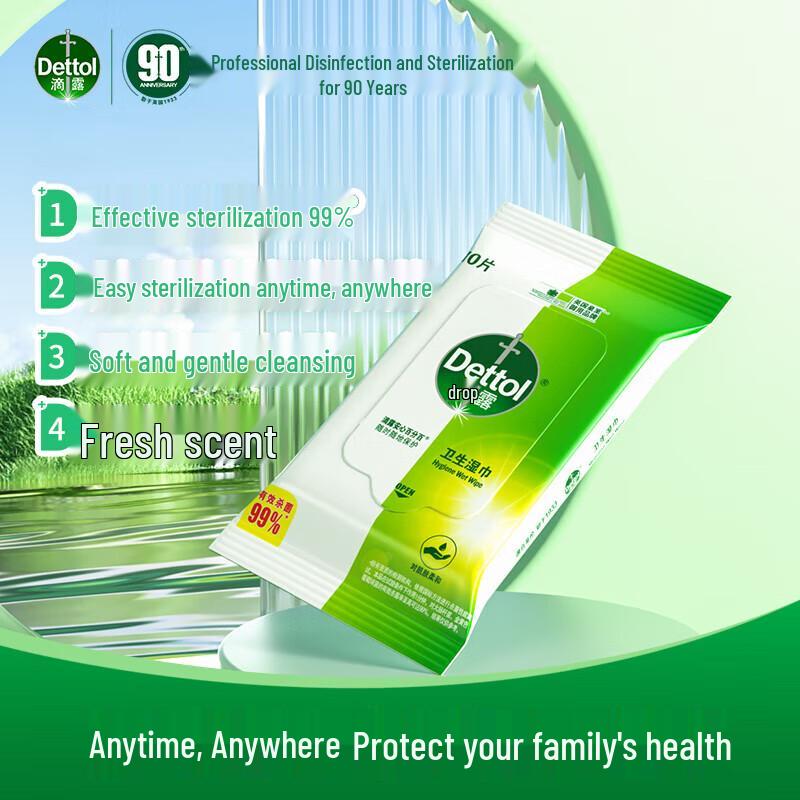 Dettol Portable Disinfectant Hygiene Wipes, 6-Pack
