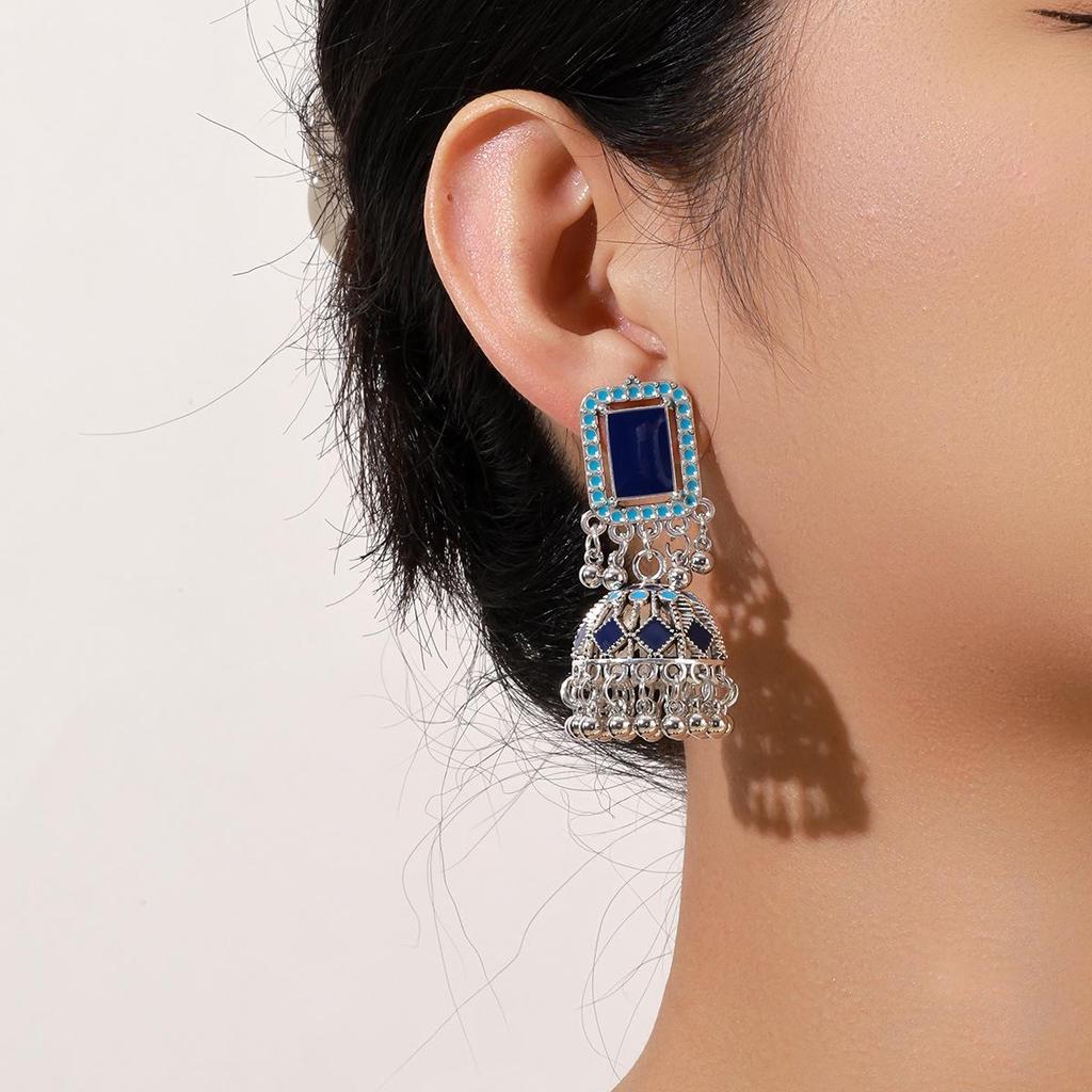 Богемные ретро серьги с кисточками и инкрустированным бриллиантовым шариком