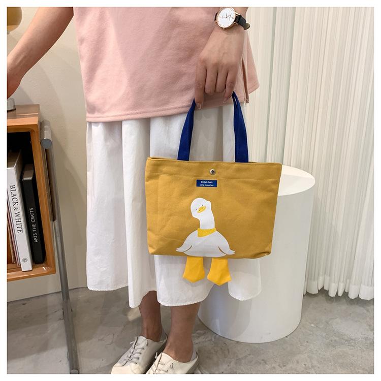 Cute Duck Canvas Tote Bag for Women, Small Handheld Shoulder Purse, Kawaii Cartoon Crossbody Bag for Daily Outings KTB