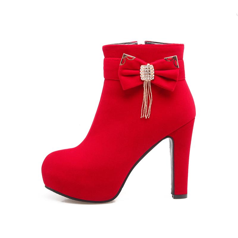 2024 Large Size 32-43 Platform Bow Women Shoes Woman Fashion High Heels Winter Ankle Boots Female Footwear Black Blue Yhj89