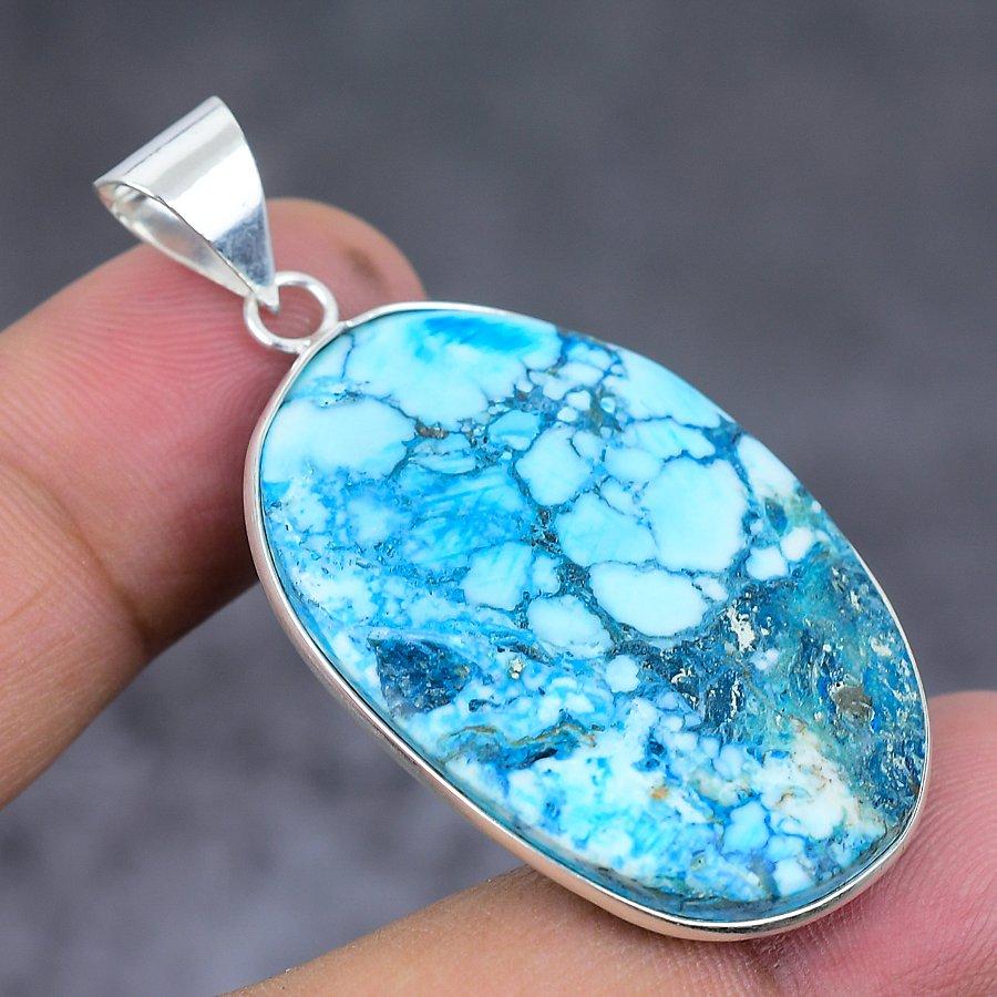 Подвеска из серебра 925 пробы с тибетским бирюзовым камнем, ручная работа, 2,05 дюйма, высота 9 г 70