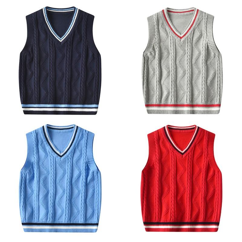 Children's V-neck Knitted Vest Boys and Girls Sleeveless Sweater Top