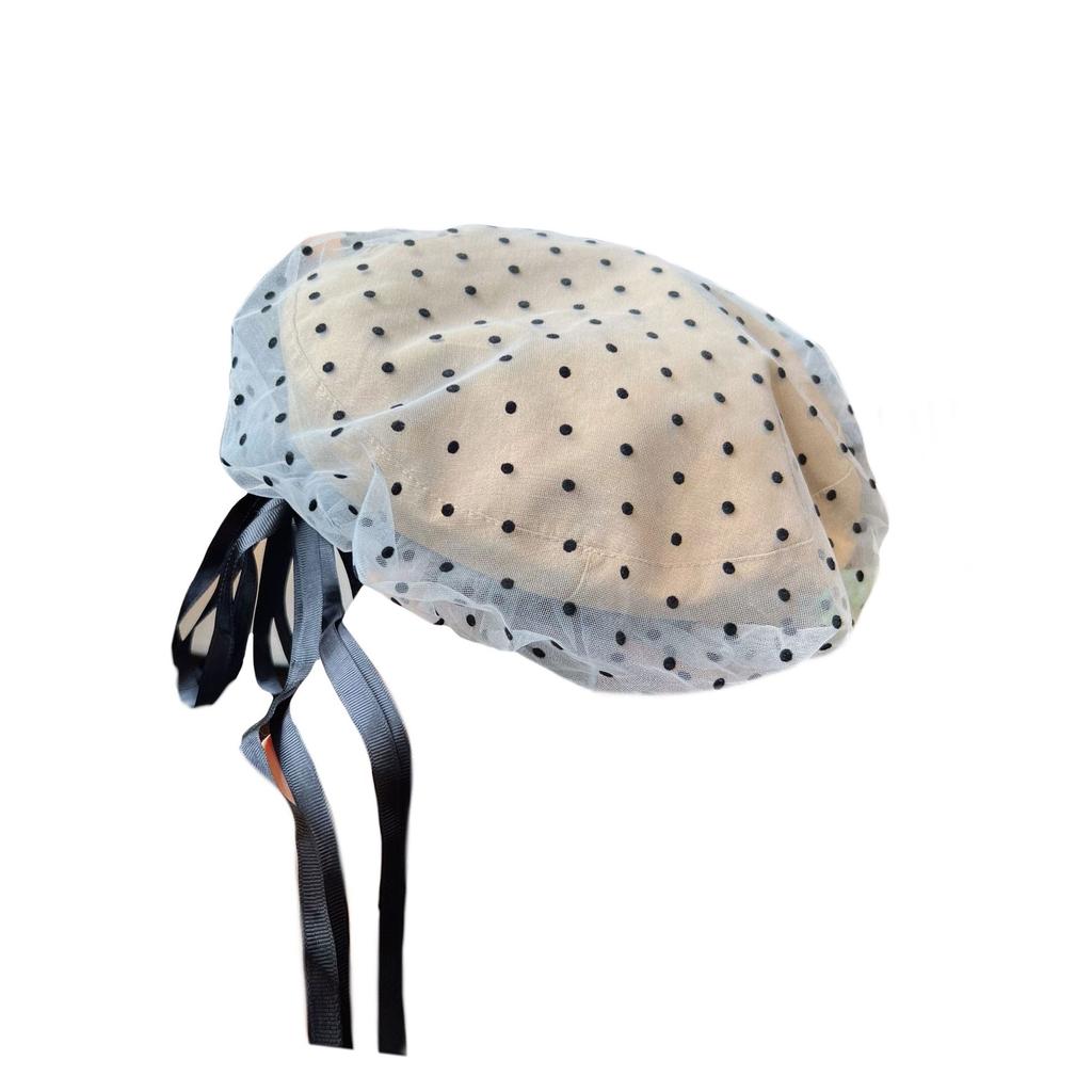 Корейский бант-стример берет женский летний тонкий горошек сетка большой окружности головы ретро литературный и художественный художник шляпа