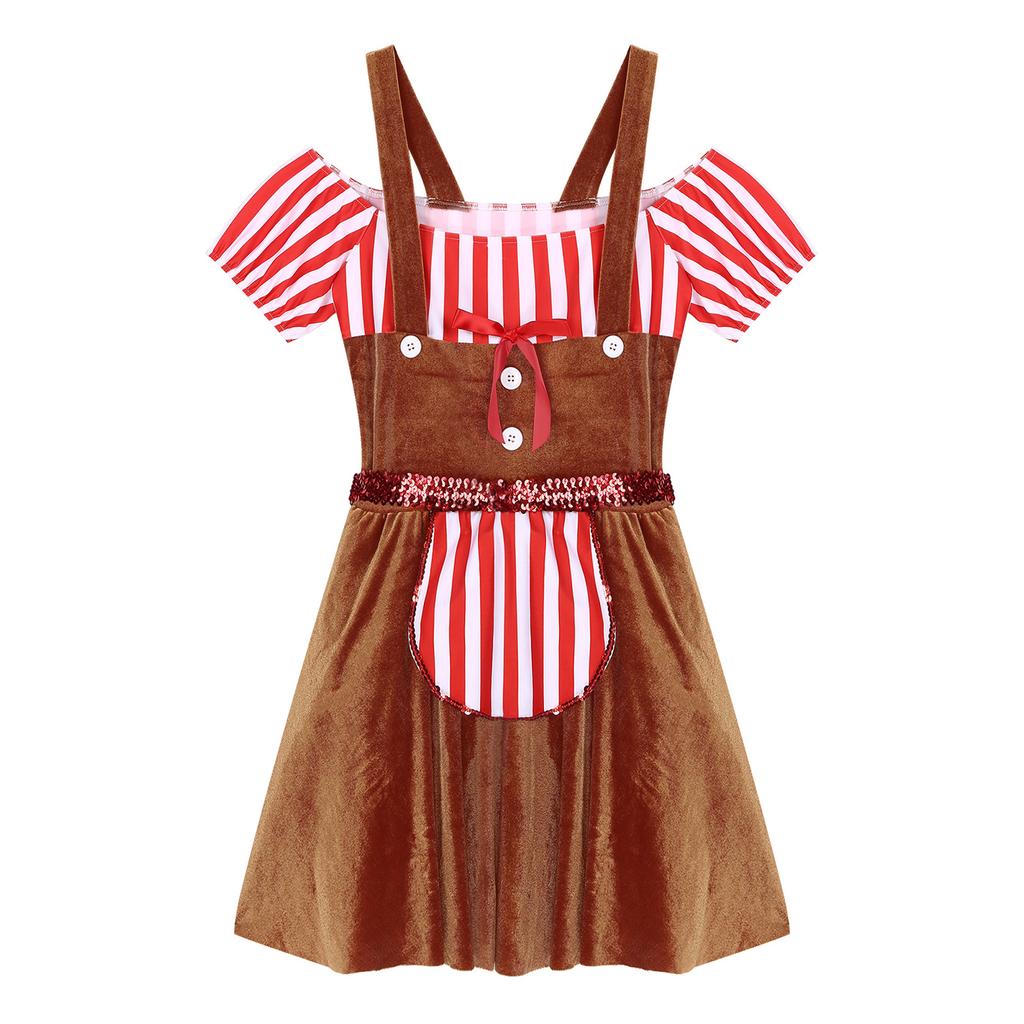Womens Gingerbread Costume Oktoberfest Outfits German Bavarian Dress Dirndl Dress Halloween Fancy Dress Theme Party Dress Up