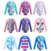 Kids Girls Printed  Long Sleeve Zipper Rash Guard Shirt Sun Protection Swimsuit Bathing Suit