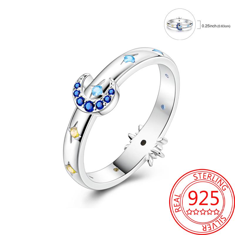 925 Silver Beautiful Stars and Moon Shining Sun Geometry Infinite Combination Ring Boutique Matching Gifts