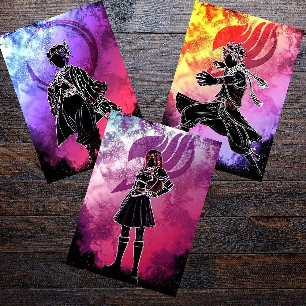 Японское аниме-персонаж, украшение, фреска, плакат «Хвост феи», холст, живопись и настенные художественные принты для детской комнаты для современного домашнего декора, без рамки