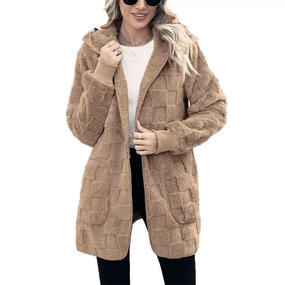 Autumn Winter Women Hooded Plush Velvet Jacket Cardigan Coats Oversized Up Fuzzy Casual Cardigan Warm Outerwear Lady Jacket