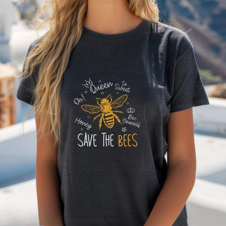 Save The Bees Unisex Softstyle Bee Lover Gift Gardening Earth Day Apparel Cute Funny Tshirt for Man Woman Shortsleev