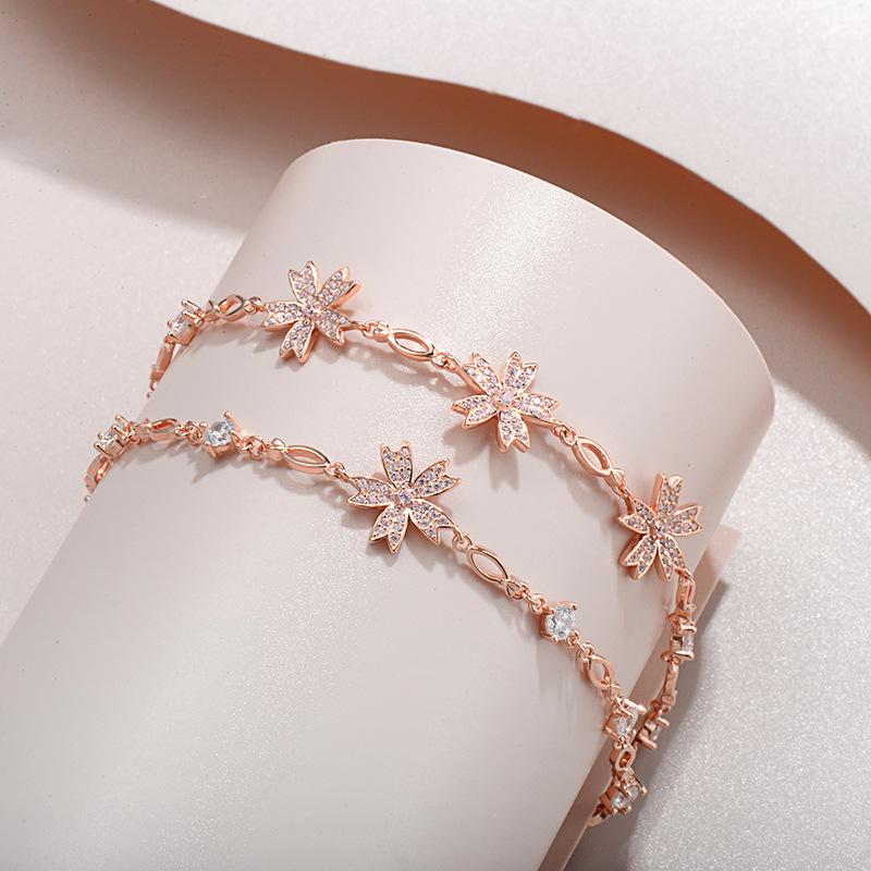 Korean Designer's Niche High-end Accessory, A Cherry Blossom S925 Sterling Silver Bracelet