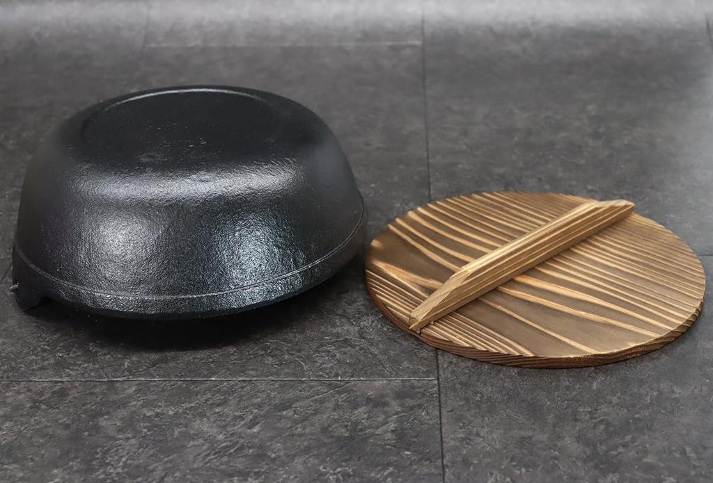 Asahi Irori Pot, Black Enamel, 24cm (2L Capacity), with Wooden Lid (Gas and IH Compatible), Commercial Use