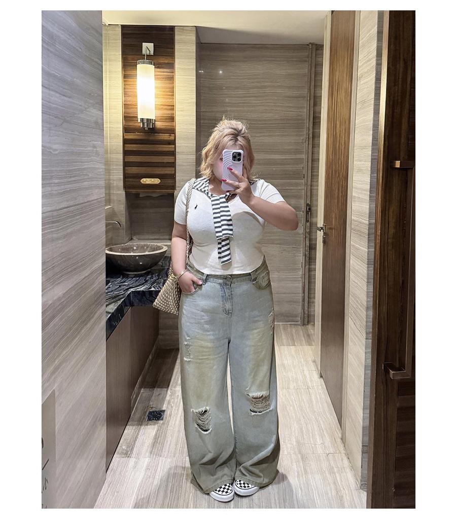 Yellow Mud Cowboy Distressed High-Waisted Wide-Leg Jeans for Women