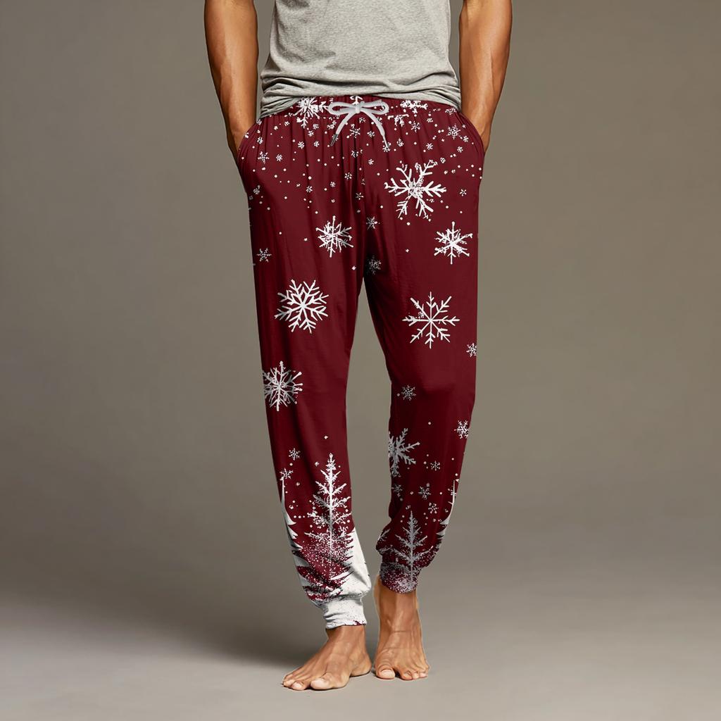 Мужские повседневные брюки с карманами на кулиске и манжетами, домашние брюки для сна