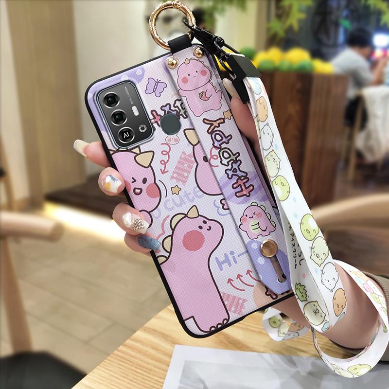 Kickstand Fashion Design Phone Case For ZTE Blade A53 Pro Cartoon Back Cover Shockproof Wrist Strap Anti-dust Wristband