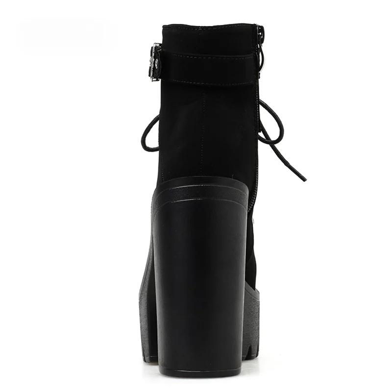 Women Boots Platform Buckle Boot Winter Footwear Thick Heel Autmn Boots With Zipper Ankle Strap Black Suede Gothic Lace Up