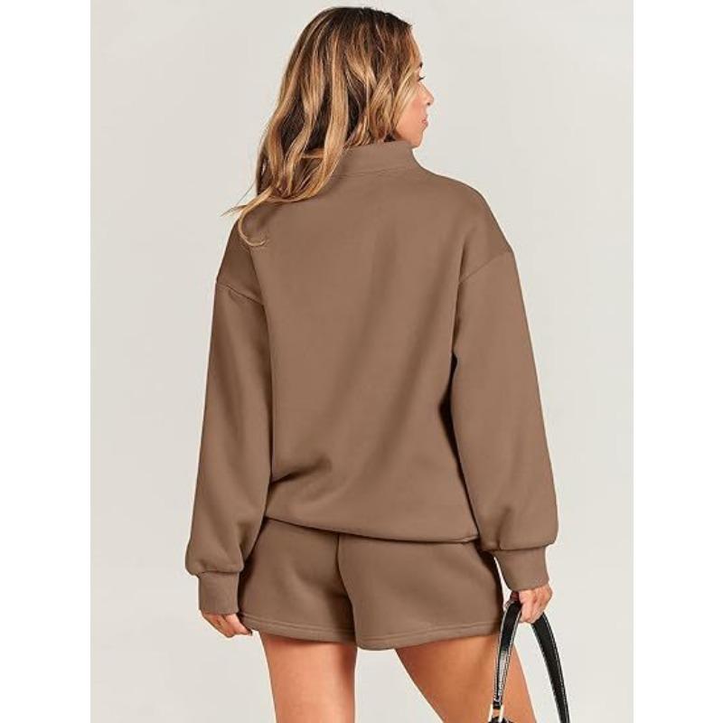 Женский однотонный свитер с вставными карманами на весну и осень, повседневный комплект из двух предметов