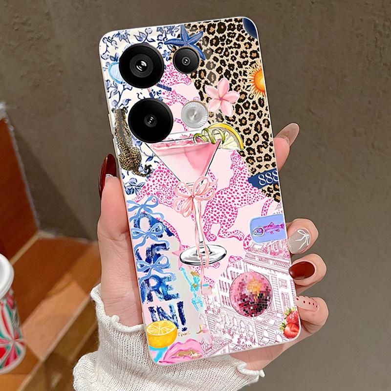 Pink Goblet Bowknots Disco Ball Pattern Case For Xiaomi Redmi Note 14 13 Pro 5G 4G 12 11 Funda Xiaomi 14T 13T 11T Pro Leather Texture Silicone Cover
