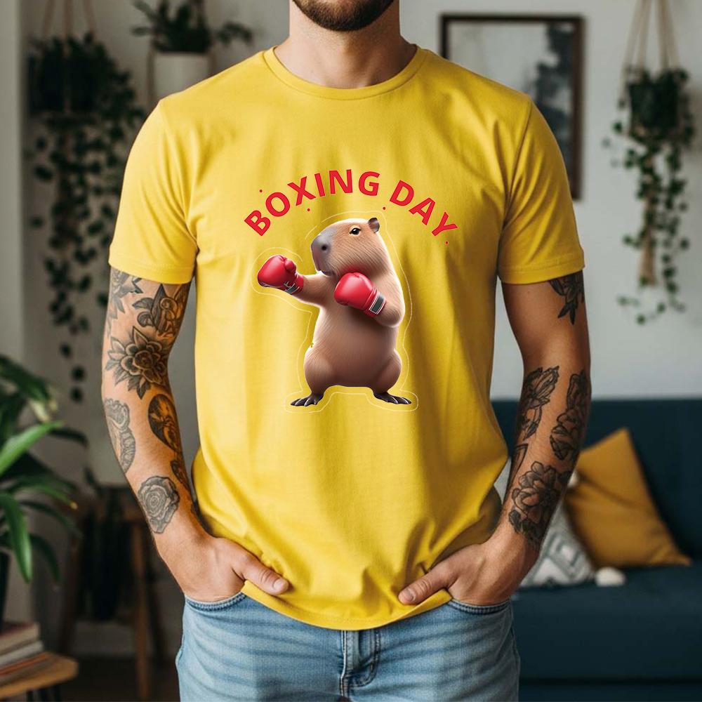 Summer 100% Pure Cotton T-Shirt Boxing Day Capybara Boxing Gloves Street Cool Casual Tee Short